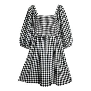 A Beautiful Soul Black White Gingham Puff Balloon Sleeve Smock Dress Size A NWT